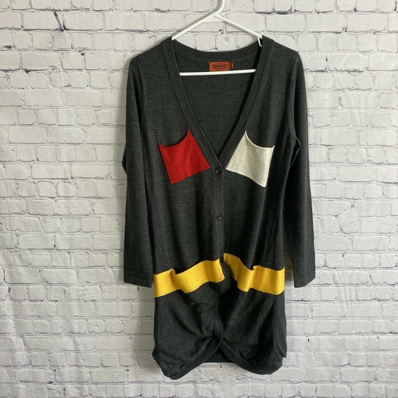 Missoni Long Grey Yellow Red White Knit Cardigan